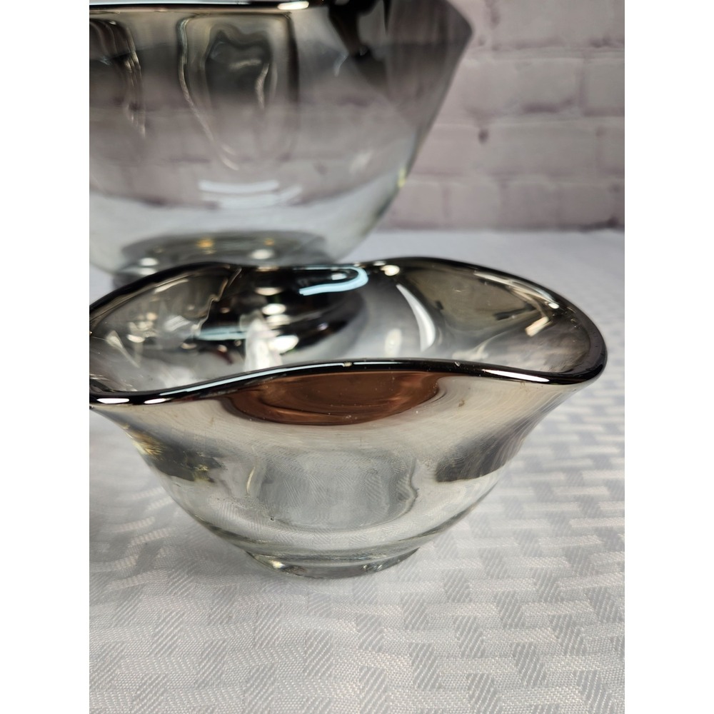 Dorothy Thorpe Silver Fade Rim Large Chip Fruit Bowl & 2 Small Dip Bowls Set MCM - Picture 3 of 10